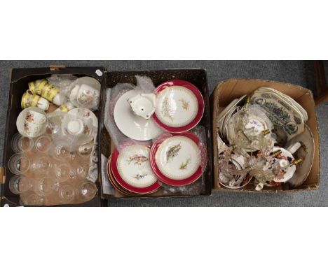 Gandy Welsh tea wares; Victoria commemorative china; champagne glasses; dessert service etc (in three boxes) 