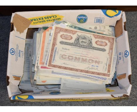 Share Certificates - Large Box of Share Certificates and Receipts. Some with attractive American Bank Note Company designs an