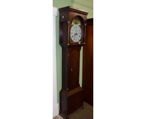 ~ An oak eight day longcase clock, painted dial with rocking ship automata, Jn Dobie, Tanfield
