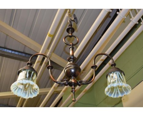 Two-branch light fitting with two green vaseline shades 