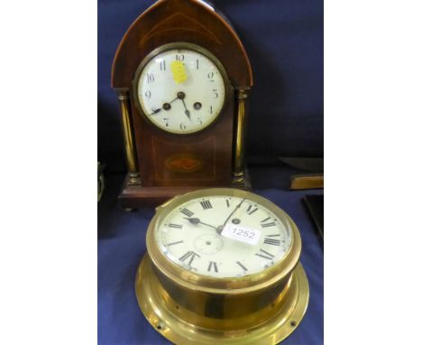 ~ A ''boulle'' clock case (a.f.); an American mantel clock, a lancet shaped striking inlaid mantel clock, a pocket watch hold