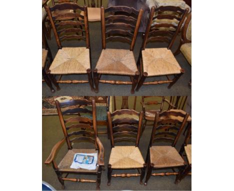 A matched set of six 19th century oak ladder back 