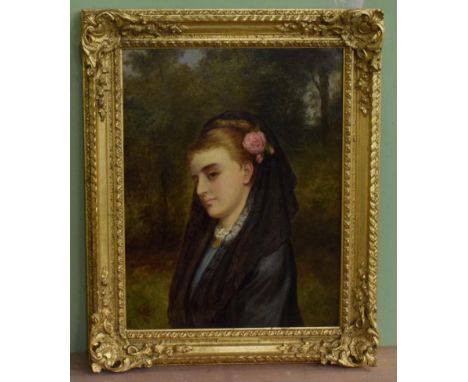 Charles Sillem Lidderdale (1830-1895), Portrait of a girl with a flower in her hair, signed and dated (18)74, oil on canvas, 