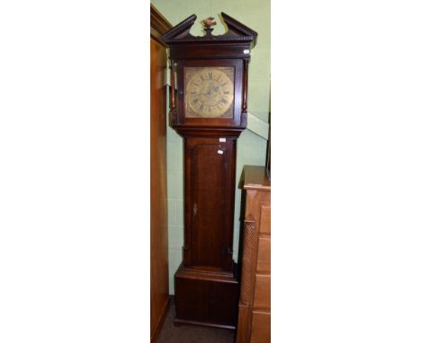 An oak thirty hour longcase clock, square brass dial with chapter ring signed Newby, Kendal, with ''Halifax'' moon aperture, 