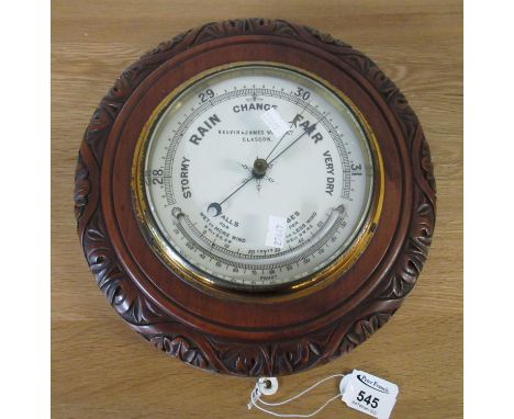 Kelvin & James White Ltd Glasgow enamelled wall barometer of circular carved form. (B.P. 21% + VAT) 
