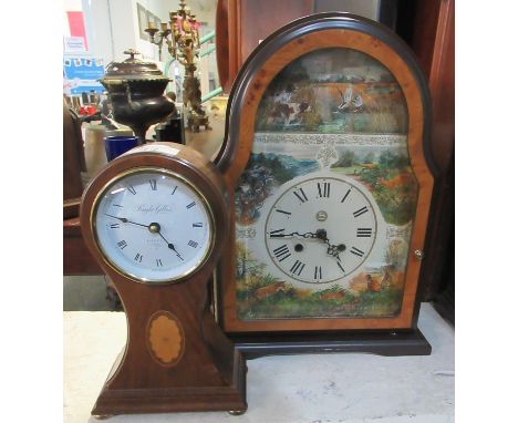 Modern reproduction, Edwardian style balloon-shaped quartz movement boudoir clock, together with a modern two-train mantel cl