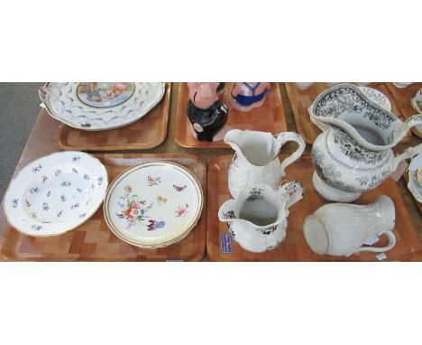 Tray with three plates and a soup plate by Coalport 'Cornflower', or similar, pattern with gilt edge and embossed and hand pa