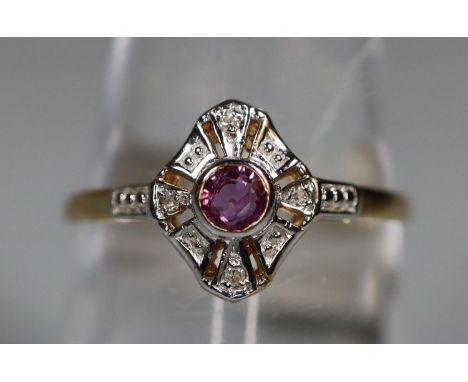 9ct gold ruby and diamond ring. Ring size N.  Approx weight 1.4 grams.(B.P. 21% + VAT) 