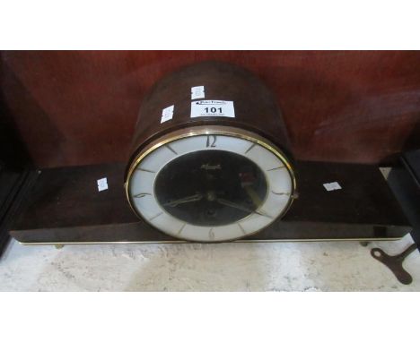 Mid 20th century Kienezle three train drum head mantel clock. With penulum. 22cm high approx.(B.P. 21% + VAT) 