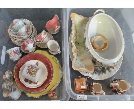 Two boxes of assorted china to include: Royal Winton Grimwades 'Marina' plate decorated in yellow with floral decoration, alo