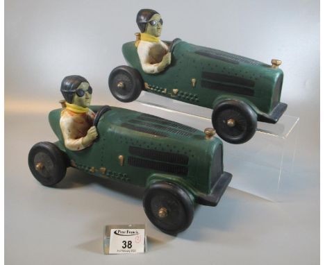 Two similar modern ceramic models of vintage racing cars. 32cm long approx.(B.P. 21% + VAT)