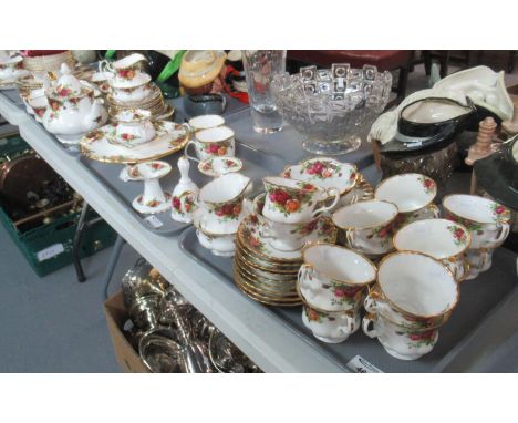 Seven trays of Royal Albert English fine bone china 'Old Country Roses' design items to include; teacups and saucers, various