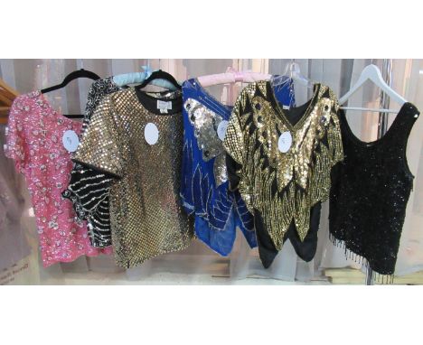 Six vintage 80's sequin tops, some silk by Tricoville Brigiite and others. (6)(B.P. 21% + VAT) 