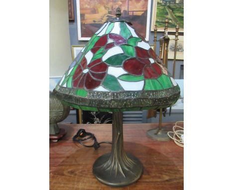 Modern Tiffany style table lamp with metal tree shape base and multi-coloured floral stain glassed shade. (B.P. 21% + VAT)No 