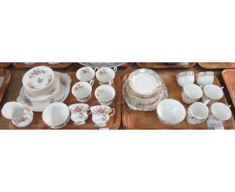 Tray of Royal Albert 'Moss Rose' part teaware to include: six cups and saucers, four tea plates and a sandwich plate, milk ju