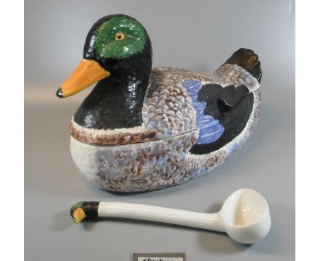 Portuguese ceramic egg crock in the form of a Mallard duck, also comprising a spoon with duck terminal. (B.P. 21% + VAT)