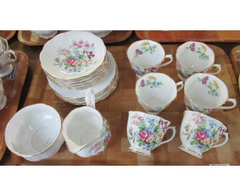 Tray of Royal Albert fine bone china part teaware decorated with roses, ragged robin etc., comprising: six teacups and saucer