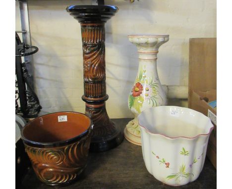 Two modern ceramic jardinieres on stand decorated with flowers and foliate. (2)(B.P. 21% + VAT) 
