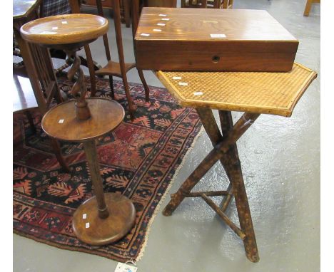 Early 20th century oak three-tier barley twist cigarette stand, together with an oak cutlery box (empty) and an early 20th ce