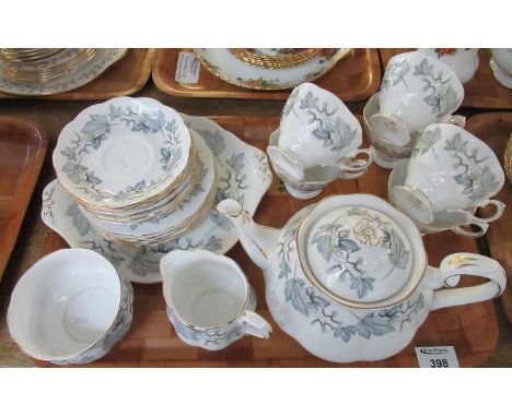 Tray of Royal Albert 'Silver Maple' fine bone china tea set comprising: teapot, six cups and saucers, six tea plates, sandwic