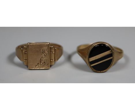 Two 9ct gold signet rings.  Ring size R&1/2 and Q.  Approx weight 6.2 grams.(B.P. 21% + VAT) 