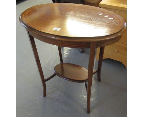 Edwardian mahogany inlaid oval occasional lamp table with under tier on outswept legs.(B.P. 21% + VAT) 