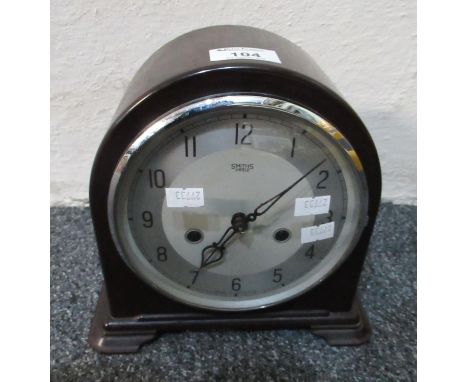 Smith's mid century bakelite two train arch topped mantel clock with silvered Arabic dial. 21cm high approx.(B.P. 21% + VAT) 
