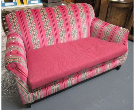 Modern multi-coloured two seater sofa with scroll arms. (B.P. 21% + VAT) 