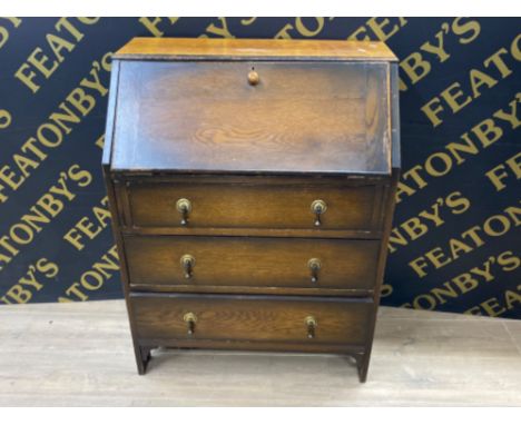 Vintage oak bureau fitted with 3 drawers, 75x40cm, Height 100cm