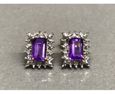 9ct yellow gold amethyst And diamond stud earrings 1.75g gross