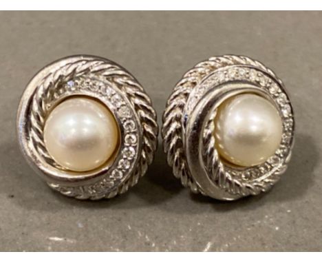 David Yurman designer Pearl &amp; diamond silver earrings (retails at £575)