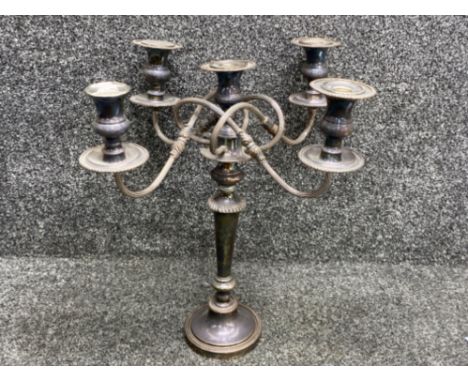 Large vintage silver plated 5 arm candelabra, height 45cm