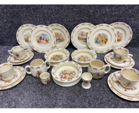 25 pieces of vintage  Royal Doulton “bunnykins” China includes cups, saucers, plates &amp; bowls etc