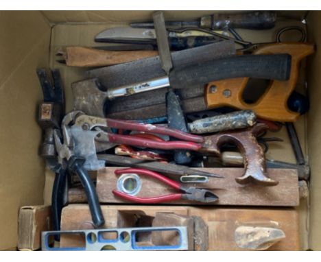 Box of miscellaneous vintage hand tools, planes etc