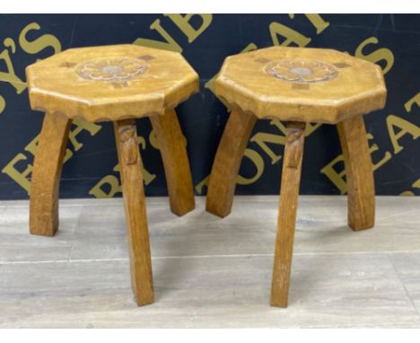 Light Oak “Kingfisher Man” Handmade Arts &amp; Crafts 3 legged Stools - with Yorkshire Rose