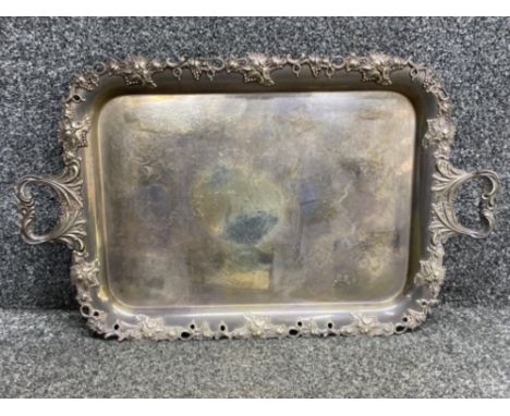 Large &amp; heavy nicely decorated silver plated twin handled tray - (vintage or older) 68x42cm