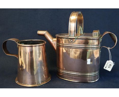 Vintage copper watering can, together with a copper tankard of conical form. (2)(B.P. 21% + VAT) 