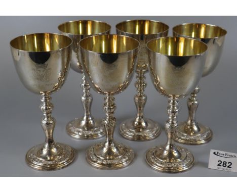 A set of six sterling silver goblets by Garrard to commemorate the silver wedding anniversary 1947 - 1972 of Her Majesty Quee