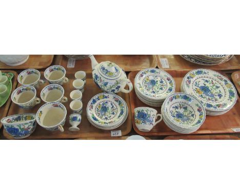 Two trays of Mason's 'Regency' England C447 rd no. 821349 floral design tea and dinnerware items to include; teapot, teacups,