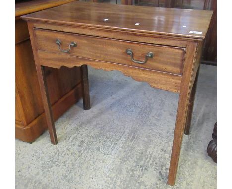 19th Century mahogany side or lamp table, the moulded top above a single frieze drawer with drop loop handles, shaped front, 