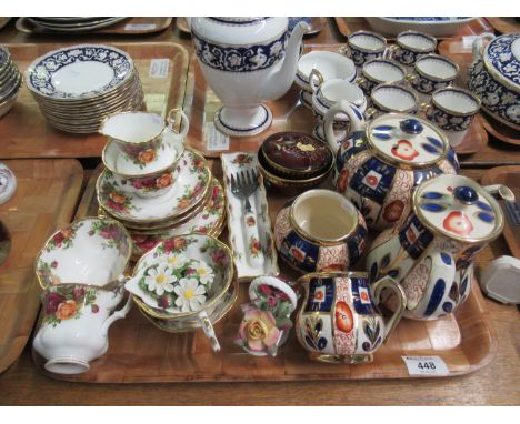 Tray of assorted china to include; Sudlows Burslum part teaset including teapot, Royal Albert 'Old Country Roses' teaware (so