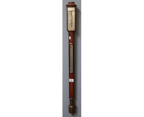 19th Century mahogany cased stick barometer and thermometer by Robert Carr Woods, 47 Hatton Garden, London, instrument maker 