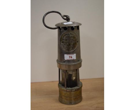 A mid-20th Century Hailwood &amp; Ackroyd steel/brass miner's lamp, Type 01, measuring 30cm tall
