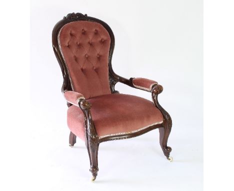 A Victorian button back open armchair Condition Report: Damaged