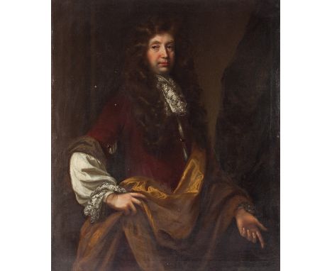 John Riley (British 1646-1691)/Portrait of a Gentleman/three-quarter length, standing/indistinctly signed/oil on canvas, 122c