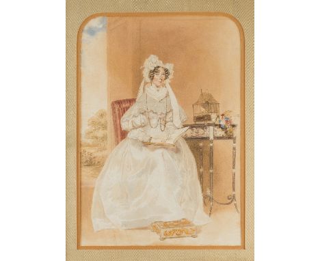 William Buckler (British 1814-1884)/Portrait of a Lady with a Birdcage/signed and dated 1838/pencil and watercolour, 47.25cm 