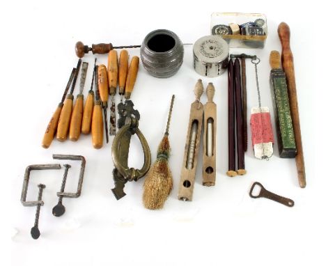 A brass door knocker and a quantity of sundries