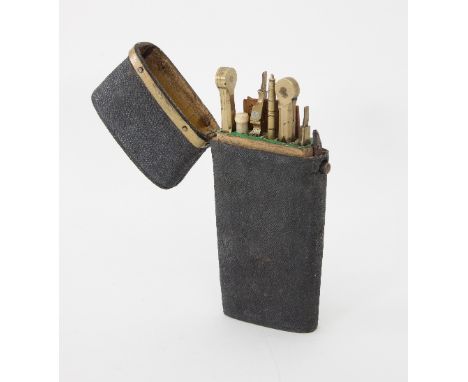An 18th Century shagreen cased drawing etui, 15cm long/see illustration Condition Report: Case a little tired and some tools 