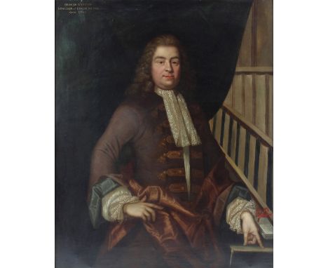 Early 18th Century English School/Portrait of Graves Martyn, Bencher of Lincolns Inn/wearing wig and lace stock and brown tun