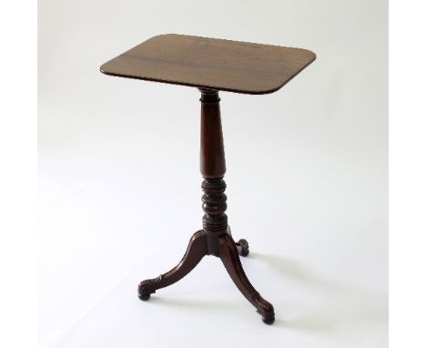 A William IV mahogany tripod table on a turned column and lappet carved legs, 50cm wide Condition Report: Top with stains and